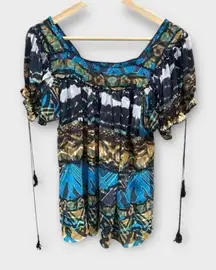 Eci Blouse with Ruffled Drawstring Sleeves size 4 Blouse boho