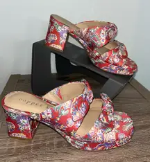 Copper Key Retro Eclectic Floral Bow Ties Knots Summer Vibrant Block Heels Sz 6