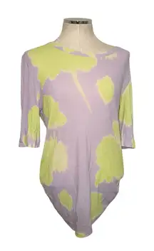 Cos Women's Printed Slim Fit Shirt Purple Yellow Tie Dye Cotton 3/4 Sleeve Large