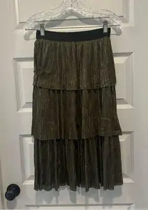 ONLY True Streetwear Green Metallic Tiered Acton Jersey Skirt size Small