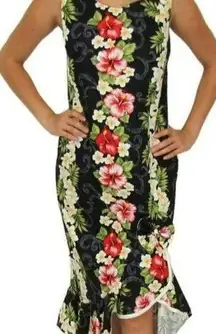 Two Palms Floral Hawaii Sleeveless Midi Ruffle Slit Dress Womens Size M