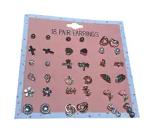 18 Pair Pierced Earring Set Fashion Feminine Heart Cross Flower