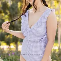 Kindred Bravely Ruffle Wrap One Piece Swimsuit Blue Stripe Maternity Nursing 1X