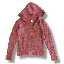 Maurices Y2K Marled Knit Hoodie Sweater‎ Pink Pullover w/ Buttons Large
