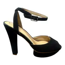 BIMBA Y LOLA Black Suede Chunky Heel Peep-Toe Sandals