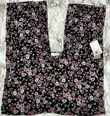 Jones New York Black Floral Silk Pants Boho Chic Resort Wear Daisies Beautiful