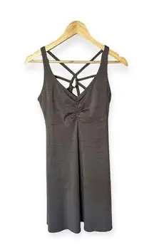 Prana Sz Small Rebecca Dress Gray Striped Fit &‎ Flare Strappy Back S Shelf Bra.