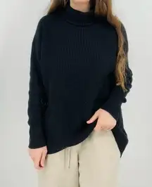 j. crew cotton cashmere blend chunky knit turtleneck black minimalist size M