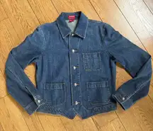 Vintage Chaps Denim Cropped Jean Jacket SZ M Patch Pockets Western Rodeo Boho