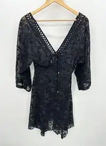 Despi Swim Cover Up Women MEDIUM Black V-Neck Polyamide Brazil Dress