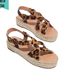 Madewell Malia Espadrille Platform Sandals Leopard Calf Hair Size 7.5