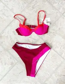 Cupshe NWT  Color block Hidden Wonders Underwire Top XS & V-Front Bikini S Bottom