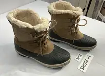 Womans Pawz Gina Size 10 Brown Black Lined Lace Up Duck Boots