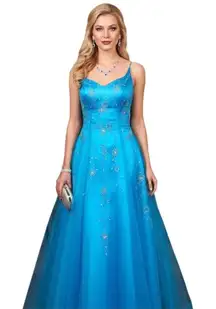 Alyce Designs Blue Sleeveless Ball Gown 4 Beaded Formal Sweet 16 Quinceañera