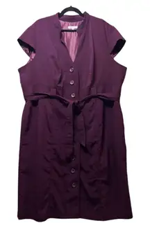 Sandra‎ Darren Belted Dress Career Workwear Button Front Purple Plus Size 24W