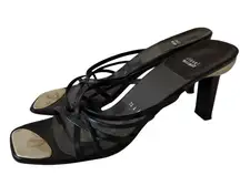 Stuart Weitzman Black Strappy Heeled Sandals Shoes Square Toe Y2k Vintage 7.5 AA
