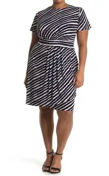 London Times Techno Stripe Jersey Sheath Dress