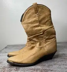 Vintage zodiac tan leather slouch western cowboy cowgirl boots 6.5 made in USA