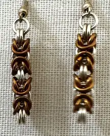 Silver and gold tone chain drop earrings