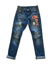 PAPARAZZI Floral Distressed Ankle Jeans Size 5