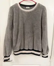 Dylan Charcoal Plush Pullover with Striped Cuffs and Hems