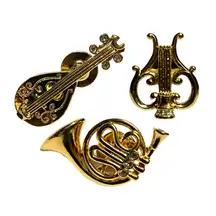 Vintage Gold-Tone Musical Instrument Brooch Set Lyre
Mandolin Horn Rhinestones