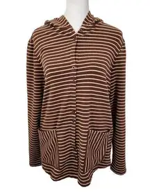 Isaac Mizrahi Brown Stripe Button-Up Hoodie Size Small Striped Preppy Hoodie