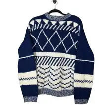 Vintage Handmade Blue Thick Knit Long Sleeve Patterned Pullover Sweater Size XL?