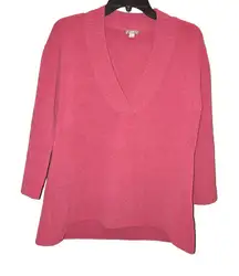 J Jill Chenille V-Neck Bell Sleeve Sweater Currant Rose coral‎ Small
