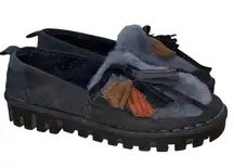 Shang Black Platform Suede Slip On Loafers