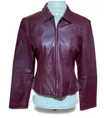 Y2K Wilsons Leather Deep Burgundy Wine Zip Up Leather Jacket Size Medium