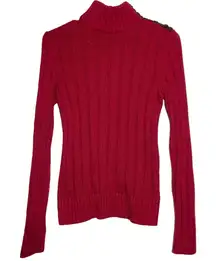 Lauren Ralph Lauren Jeans Turtleneck Sweater Ribbed Knit Fitted Red Petite M