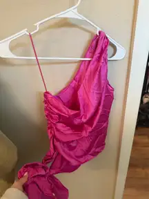 Pink One Shoulder Bow Top