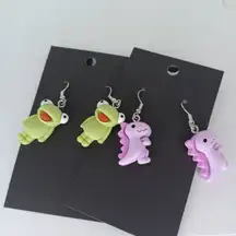 Handmade Frog and Dinosaur Earrings