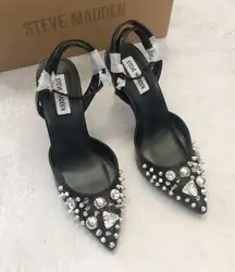 Steve Madden Lillith Stiletto Black Snake Studded Rhinestone Pump Heel NEW