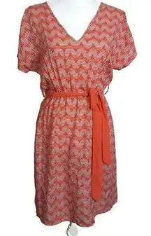 🎈Med NEEDLE & THREAD Orange Chevron V Neck Dress