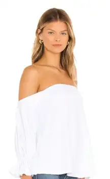 Susana Monaco Top Womens X Small White Blue‎ Off Shoulder Peasant Blouse