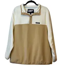 Lands' End Women's 2X Pullover Fleece Hoodie Button Mock‎ Neck Cream & Beige #
