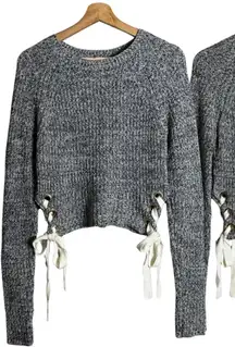 Vintage Guess Y2K Lace Up Crewneck Sweater Pullover Women's Small Gray Retro 00s