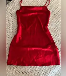 Bebe Satin Cowl Neck Mini Dress | Red