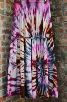 Zenana 100% Rayon hand dyed tie dye skirt size XL Fall Sunset NEW