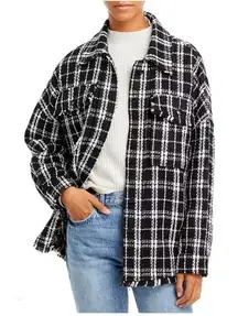 NATIVE‎ DAUGHTERS Black Plaid Oversized Frayed Shirt Jacket Shacket Size Small