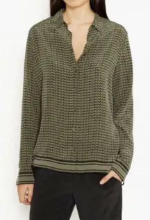 Equipment Femme 100% Silk Long Sleeve Top Small Green Black Shiloh Print 864