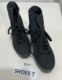 Womans Topshop Black Fabric Lace Up Platform Wedge Ankle Boots 40 (7)