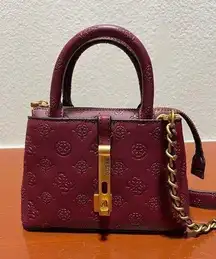 GUESS James Logo Mini Satchel in Plum