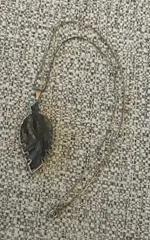 Carved Rock Geode Leaf Pendant Necklace Silver Setting