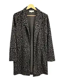 MELLODAY Leopard Print Open Front Cardigan Jacket Black Beige Size S