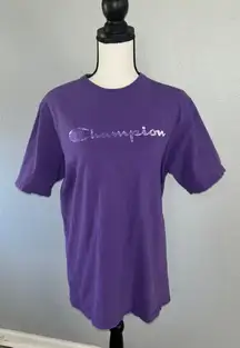 Purple Graphic Logo Spell Out Vintage T-Shirt Size Large
