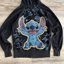 Disney Parks Black Stitch Velour Zip Hoodie Women’s Small Graphic Back
