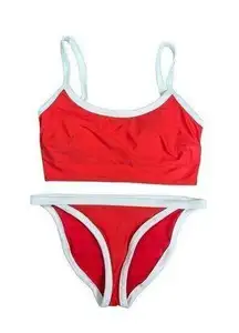 aerie bikini swim set red white ribbed scoop neck longline matching set L